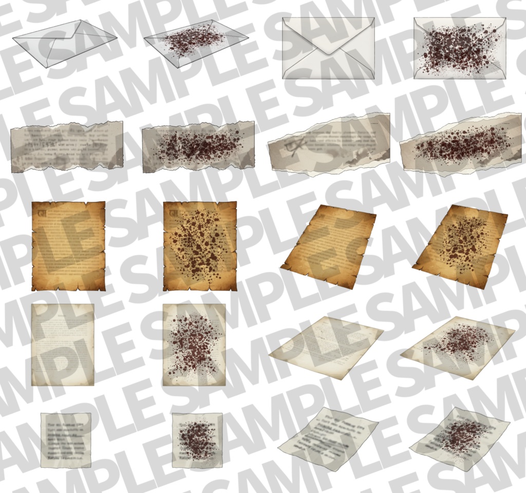 【12/1まで期間限定割引!】紙・封筒イラスト【血・角度差分/透過イラスト素材】【TRPG/CoC/ゲーム素材】