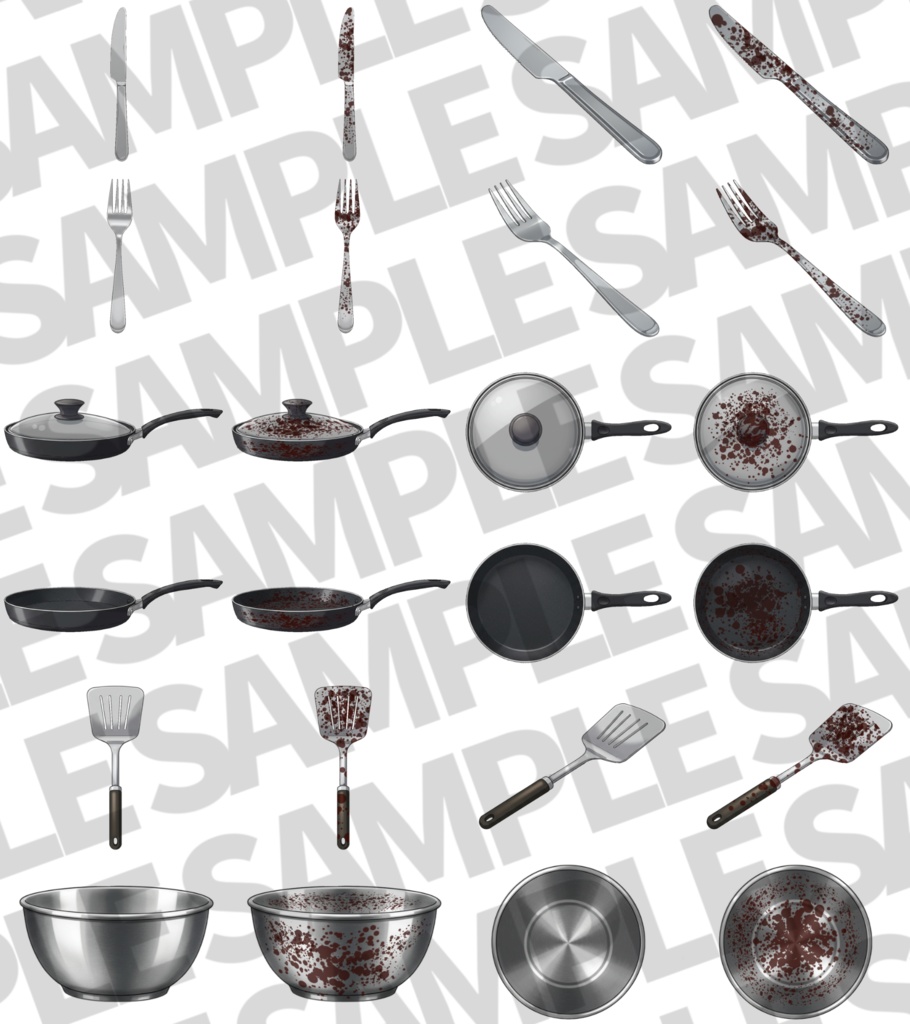 【透過イラスト】キッチン小物イラスト【血・角度差分/透過イラスト素材】【TRPG/CoC/ゲーム素材】