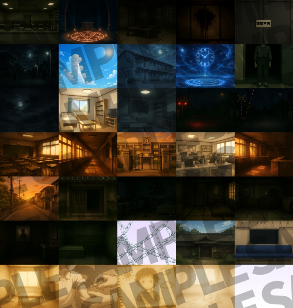 【背景イラスト】ホラー風味の街並54枚【TRPG背景素材/CoC/透過素材/背景イラスト】