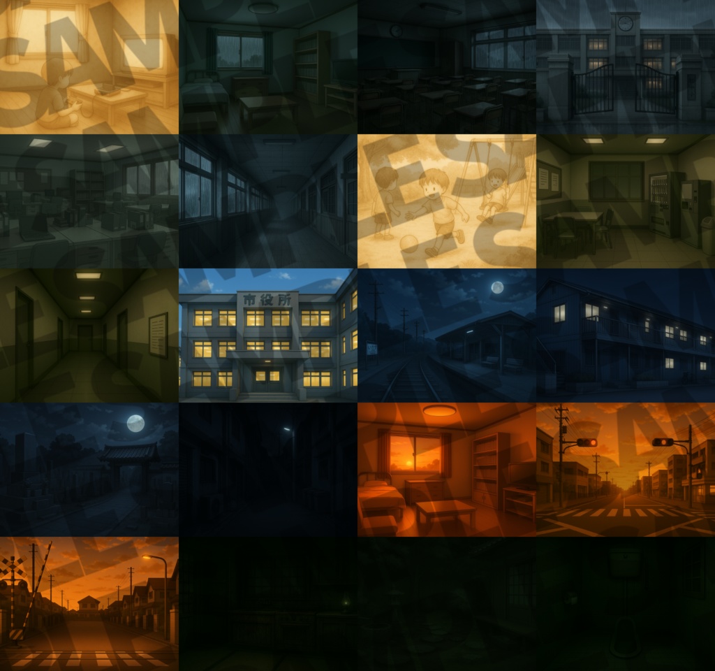 【背景イラスト】ホラー風味の街並54枚【TRPG背景素材/CoC/透過素材/背景イラスト】