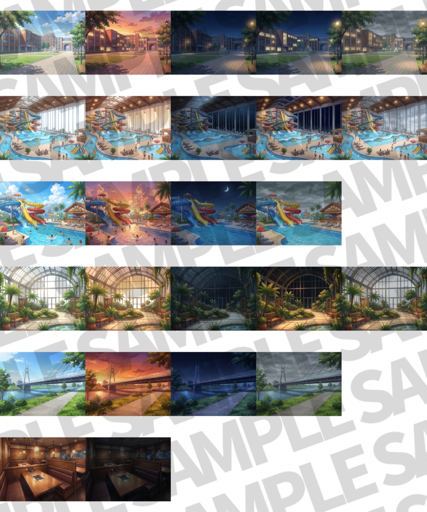 【プレミアム背景】現代の街中施設背景パック76/20枚【昼夕夜曇差分】【TRPG背景素材/CoC/ゲーム素材背景イラスト】