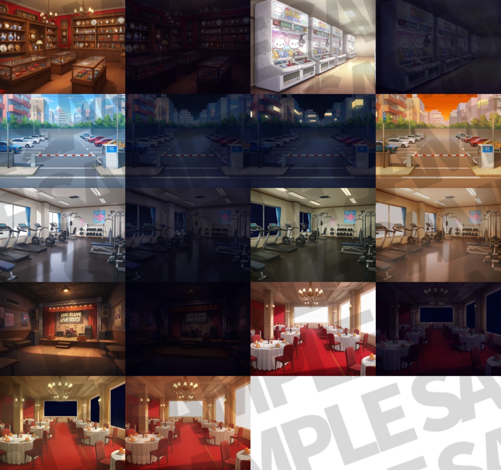 【プレミアム背景】現代の街中施設背景パック46/14枚+おまけ素材【TRPG背景素材/CoC/ゲーム素材背景イラスト】【昼夕夜差分】