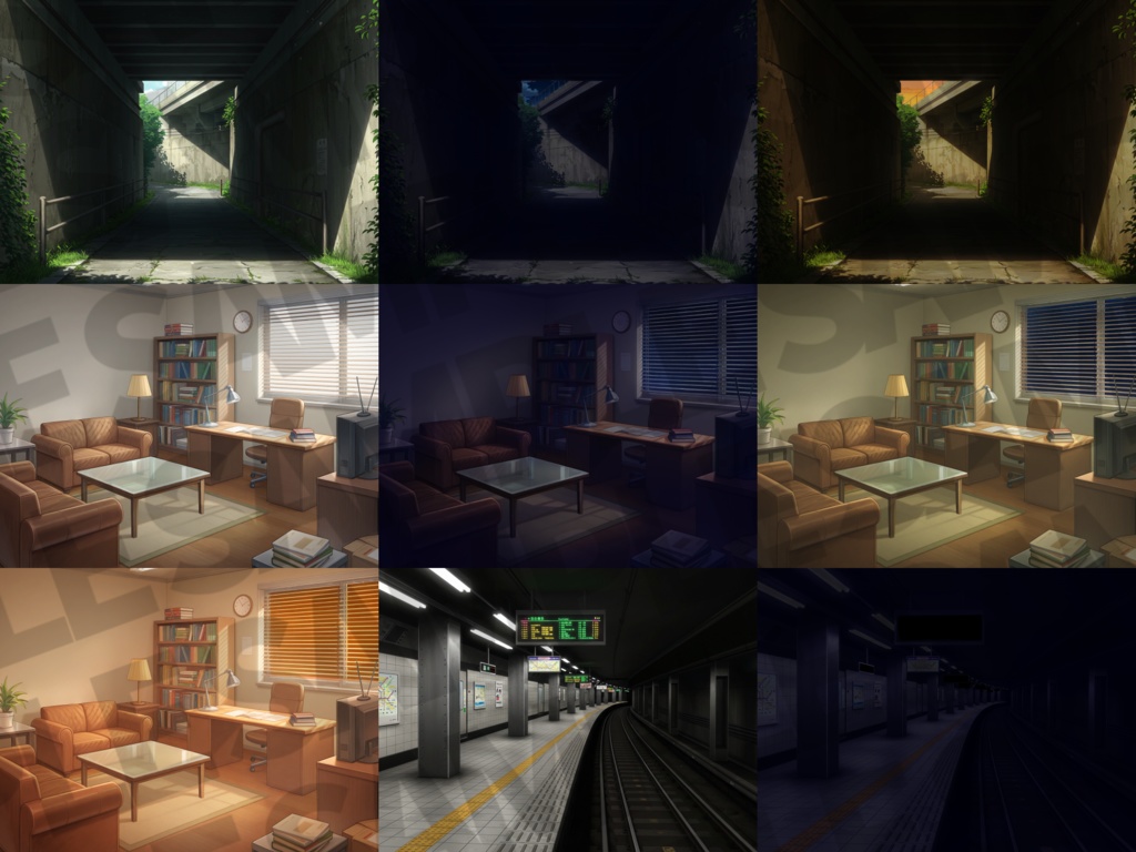 【プレミアム背景】現代の街中施設背景パック46/14枚+おまけ素材【TRPG背景素材/CoC/ゲーム素材背景イラスト】【昼夕夜差分】