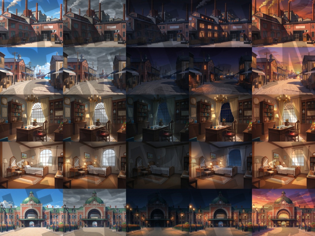 【プレミアム背景】大正の街背景パック77/16枚【TRPG背景素材/CoC/ゲーム素材背景イラスト】【昼夕夜+曇差分】