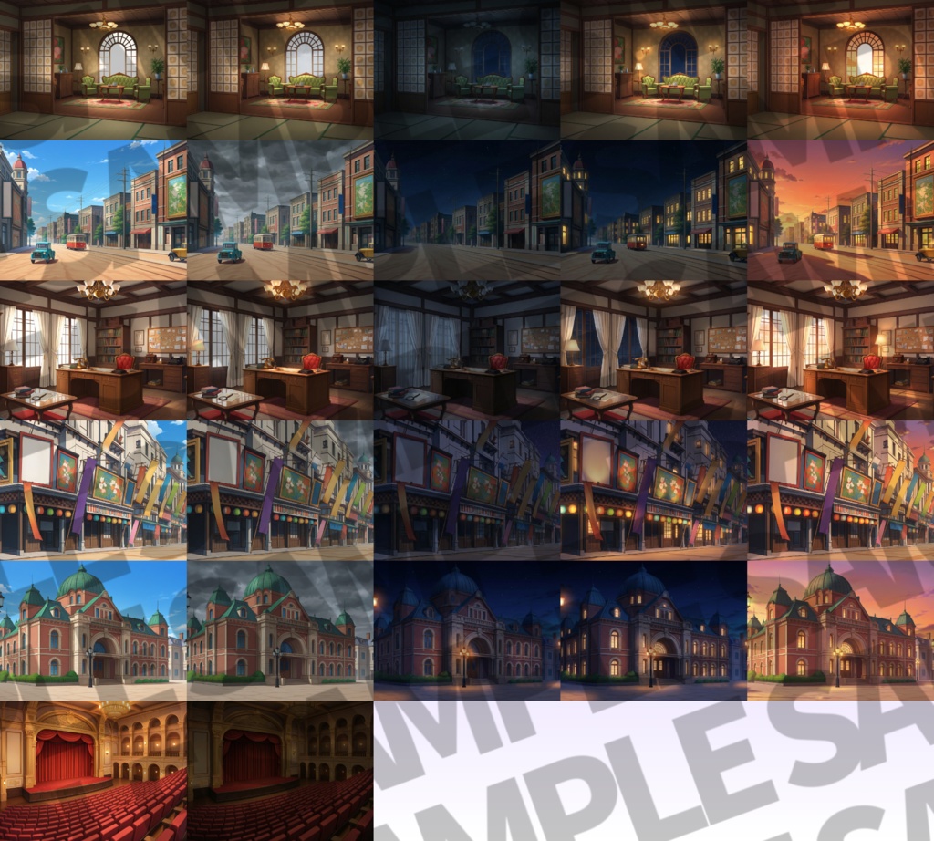 【プレミアム背景】大正の街背景パック77/16枚【TRPG背景素材/CoC/ゲーム素材背景イラスト】【昼夕夜+曇差分】