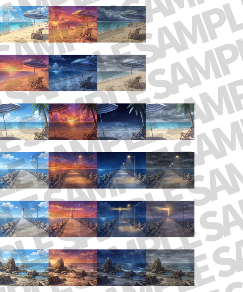 【プレミアム背景】海に関する背景パック90/20枚【昼夜曇夕差分+雨差分】【TRPG背景素材/CoC/ゲーム素材背景イラスト】