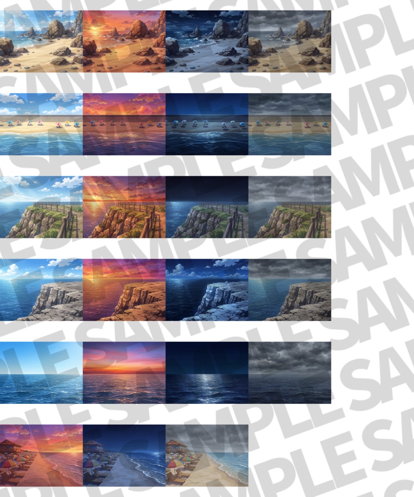 【プレミアム背景】海に関する背景パック90/20枚【昼夜曇夕差分+雨差分】【TRPG背景素材/CoC/ゲーム素材背景イラスト】
