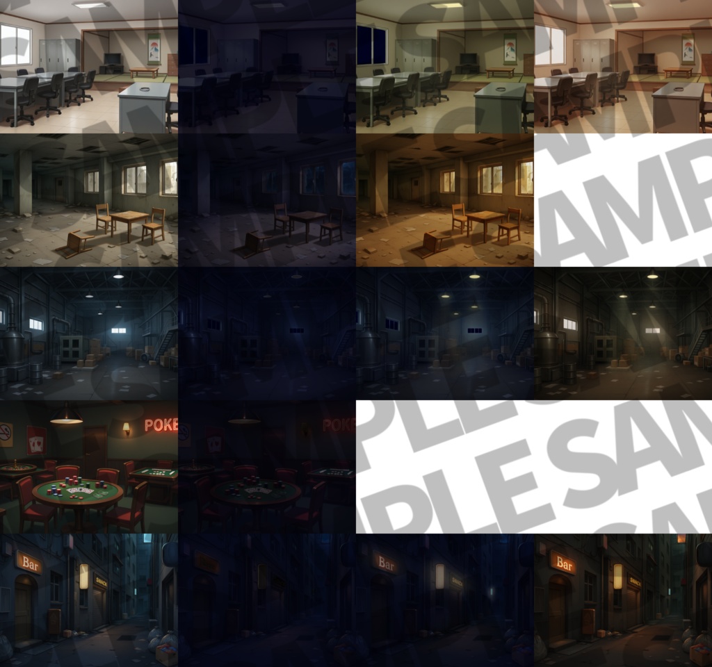 【プレミアム背景】裏社会背景パック35枚【TRPG背景素材/CoC/ゲーム素材背景イラスト】【昼夜夕照明夜差分】