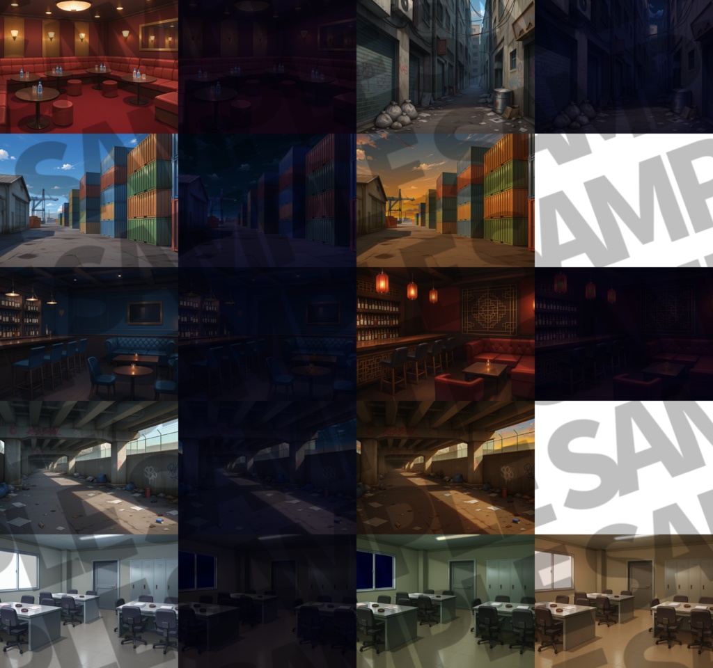 【プレミアム背景】裏社会背景パック35枚【TRPG背景素材/CoC/ゲーム素材背景イラスト】【昼夜夕照明夜差分】