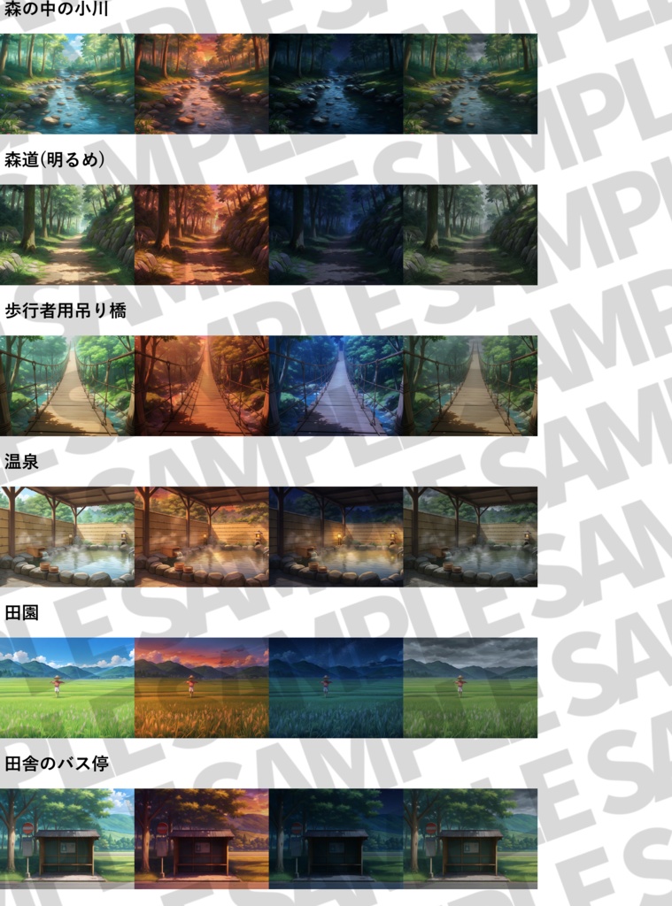 【4/15まで期間限定割引!】日本の田舎背景パック 288/96枚【季節差分】【昼夜夕曇り差分】【TRPG背景素材/CoC/ゲーム素材背景イラスト】