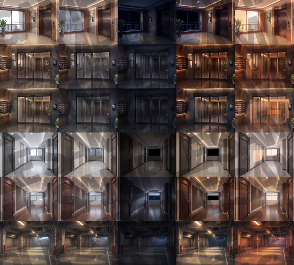 【プレミアム背景】マンション背景パック112/25枚【TRPG背景素材/CoC/ゲーム素材背景イラスト】【昼夜夕曇差分】