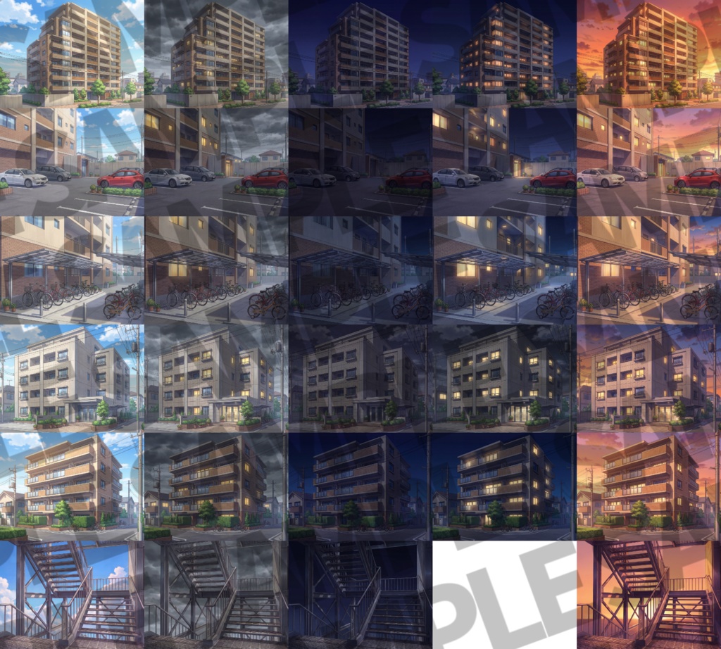 【プレミアム背景】マンション背景パック112/25枚【TRPG背景素材/CoC/ゲーム素材背景イラスト】【昼夜夕曇差分】