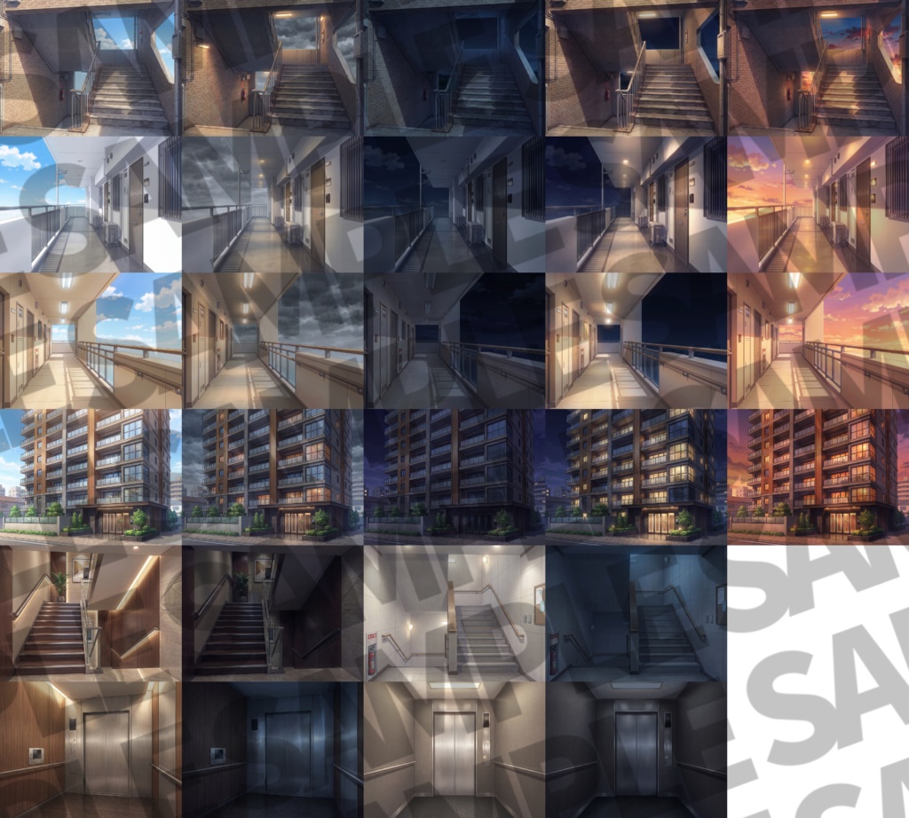 【プレミアム背景】マンション背景パック112/25枚【TRPG背景素材/CoC/ゲーム素材背景イラスト】【昼夜夕曇差分】