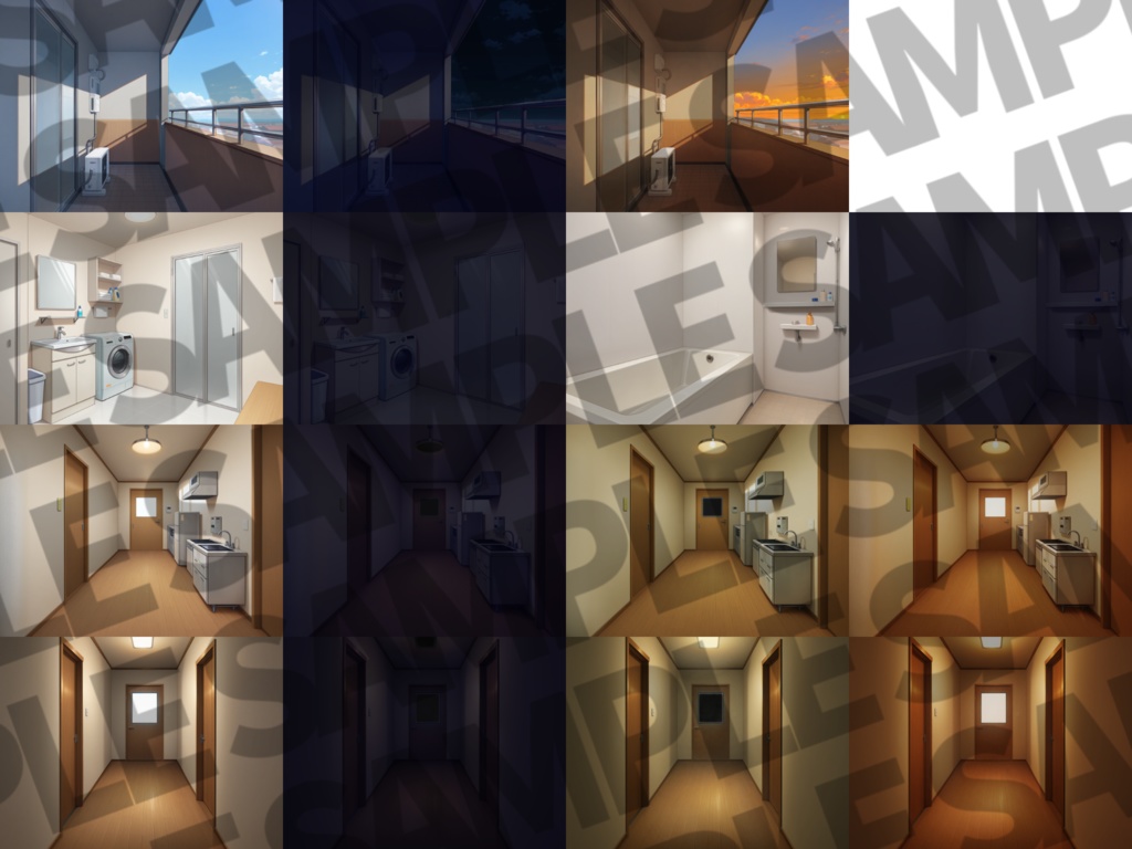 【プレミアム背景】ワンルーム背景パック35/11枚【TRPG背景素材/CoC/ゲーム素材背景イラスト/プレミアム背景】【昼夕夜差分】