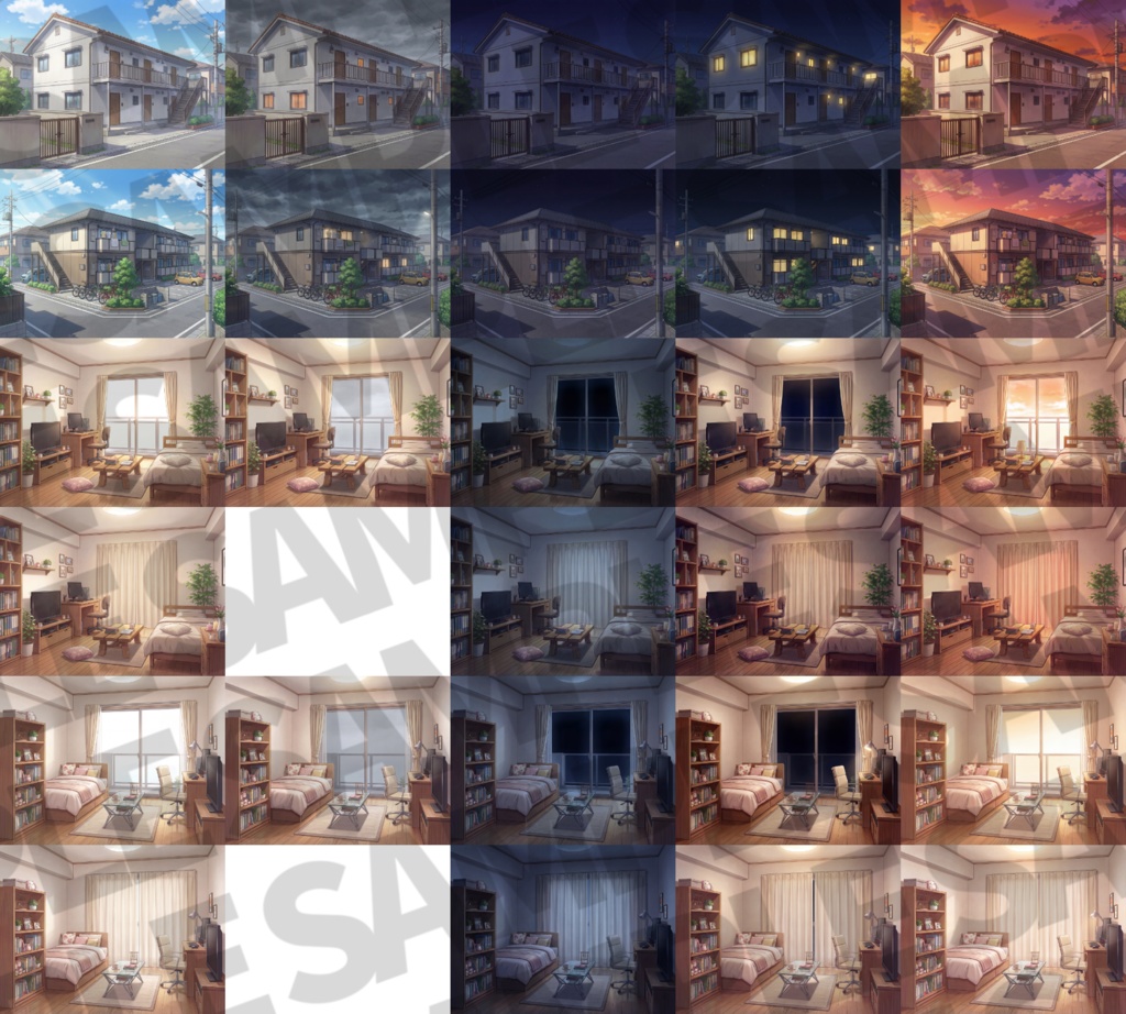 【ブラックフライデーセール!】ワンルーム背景パック78/23枚【TRPG背景素材/CoC/ゲーム素材背景イラスト/プレミアム背景】【昼夕夜曇差分】