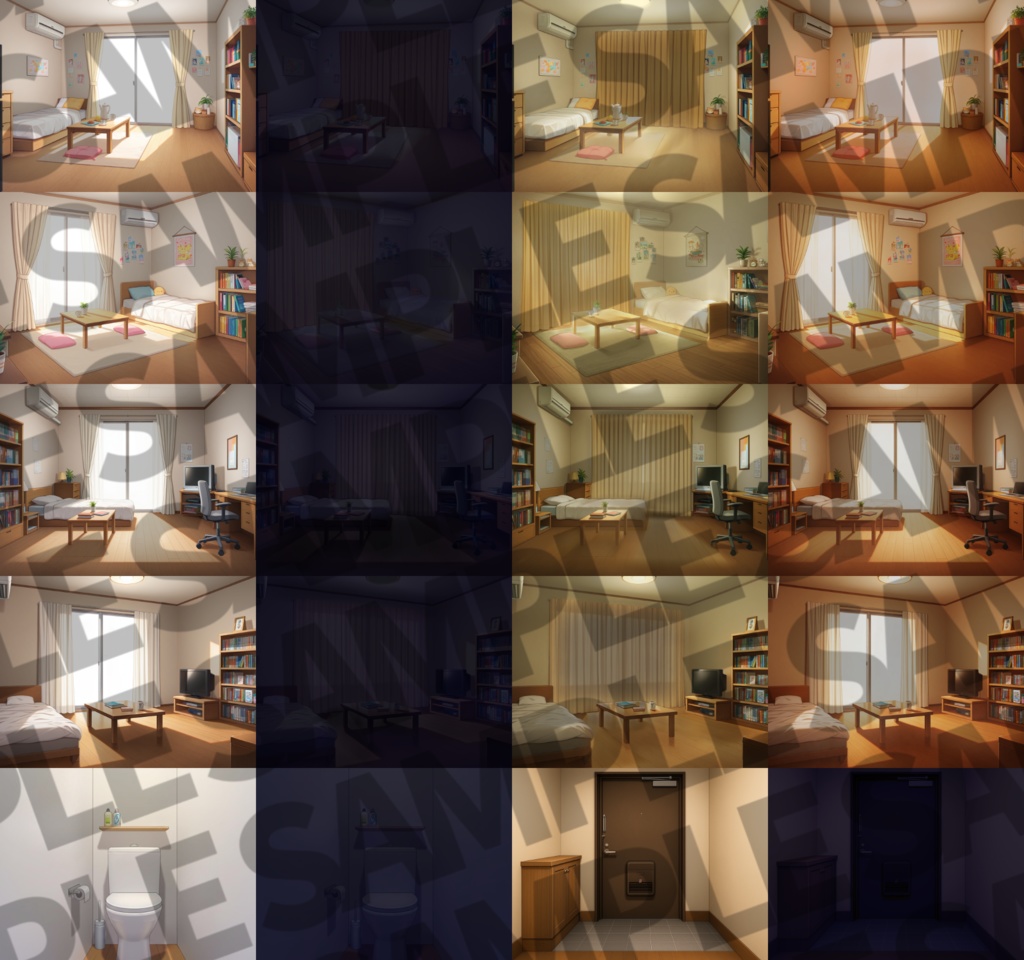 【プレミアム背景】ワンルーム背景パック35/11枚【TRPG背景素材/CoC/ゲーム素材背景イラスト/プレミアム背景】【昼夕夜差分】