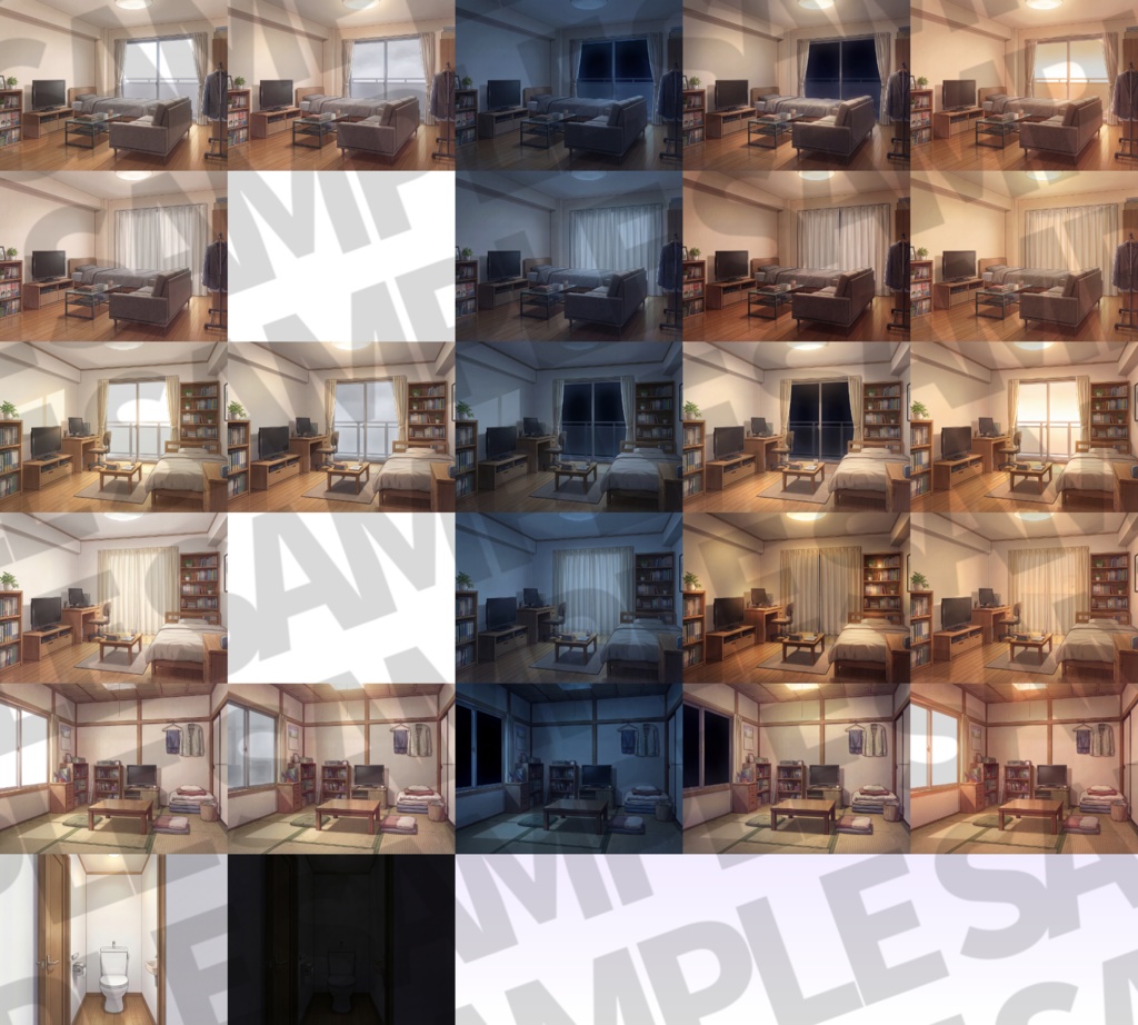 【ブラックフライデーセール!】ワンルーム背景パック78/23枚【TRPG背景素材/CoC/ゲーム素材背景イラスト/プレミアム背景】【昼夕夜曇差分】