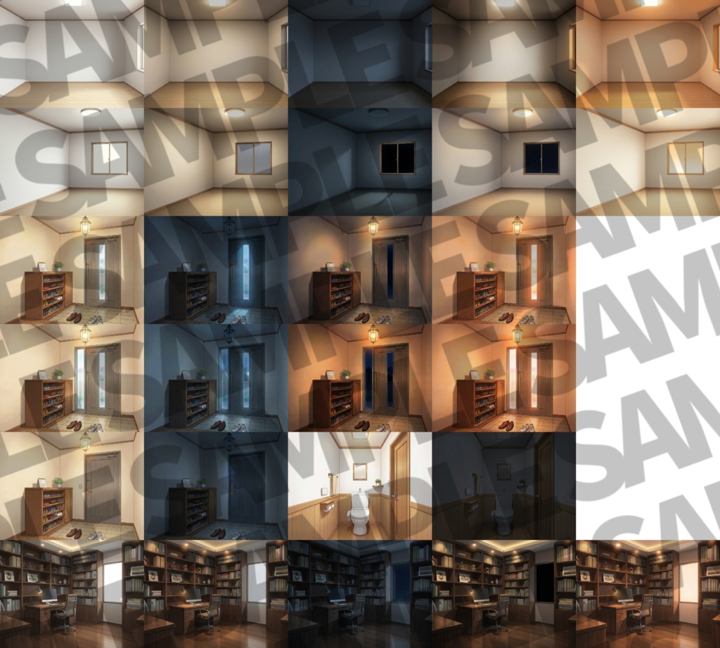 【ブラックフライデーセール!】家の中(1戸建て)背景パック177/130/31枚+おまけ素材【TRPG背景素材/CoC/ゲーム素材背景イラスト/プレミアム素材】【昼夜夕+曇+カーテン差分】