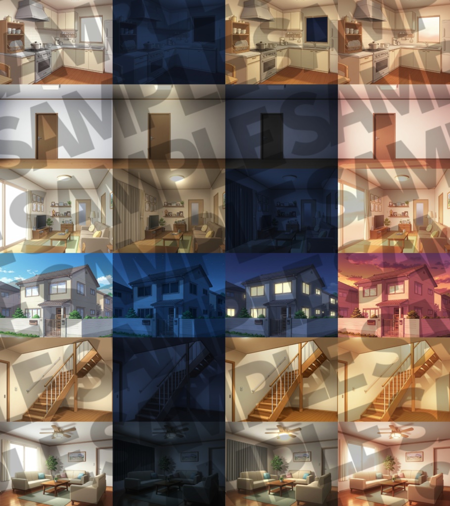 【プレミアム背景】一戸建て室内背景パック71枚+おまけ素材【TRPG背景素材/CoC/ゲーム素材背景イラスト/プレミアム素材】【昼夜夕差分】