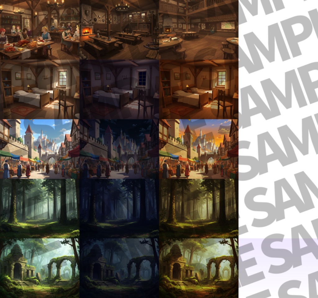 【背景イラスト】油絵風・中世西洋ファンタジー背景パック51/20枚【TRPG背景素材/CoC/ゲーム素材背景イラスト/油絵】【昼夜夕差分】