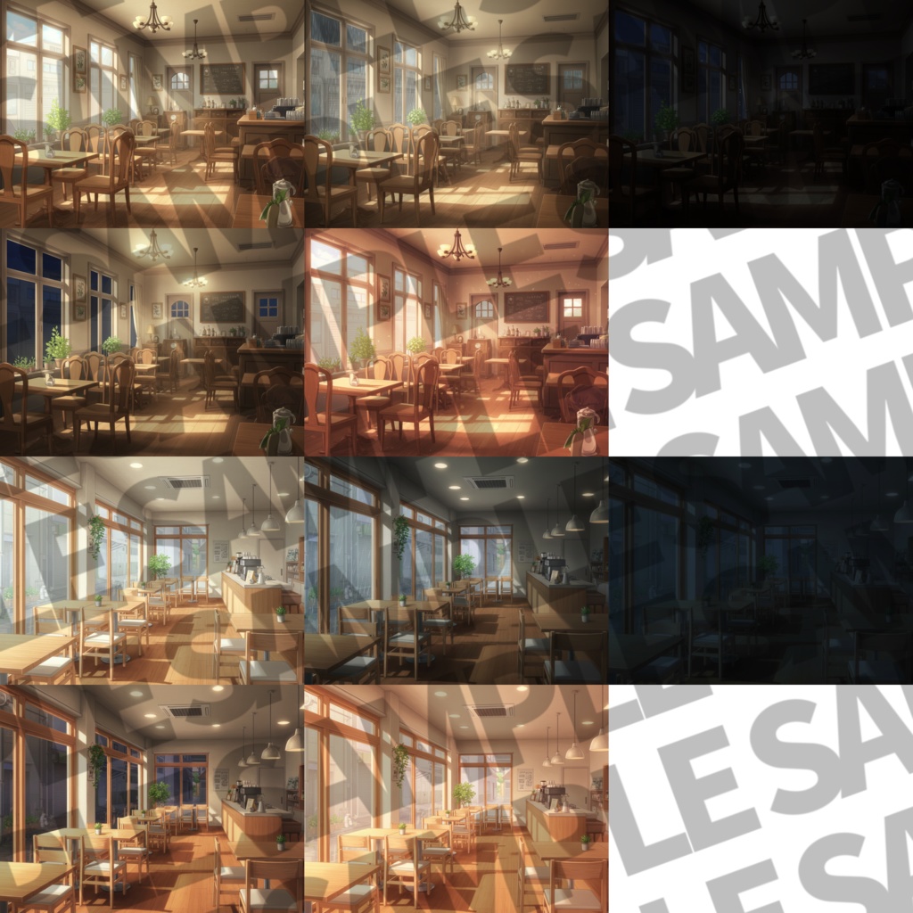【プレミアム背景】喫茶店・カフェ背景ミニパック10枚【昼夜夕雨差分】【TRPG背景素材/CoC/ゲーム素材背景イラスト/プレミアム背景】
