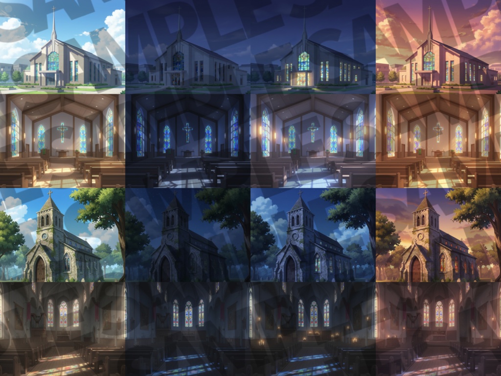 【12/7まで期間限定割引!】教会・祭壇背景パック33/9枚【TRPG背景素材/CoC/ゲーム素材背景イラスト】【昼夕夜+魔法陣差分】