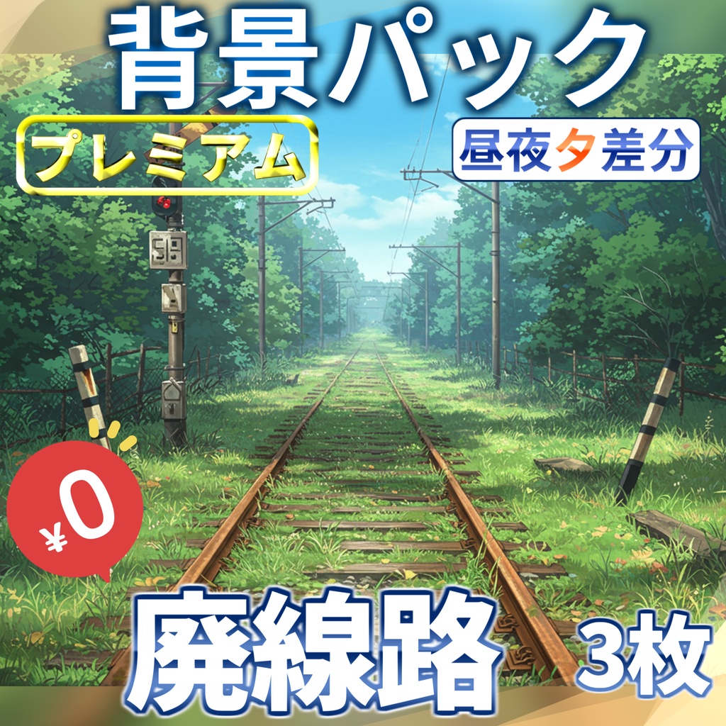 【オ-タムセール無料!】廃線路背景イラスト【TRPG背景素材/CoC/ゲーム素材背景イラスト/プレミアム背景】【昼夜夕差分】