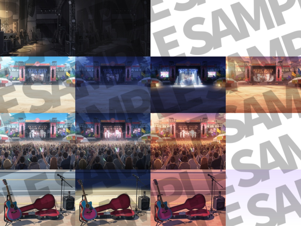 【12/7まで期間限定割引!】イベントホール・音楽施設26枚+おまけ素材【TRPG背景素材/CoC/ゲーム素材背景イラスト】【昼夜夕/人ごみ差分】