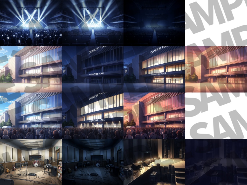 【12/7まで期間限定割引!】イベントホール・音楽施設26枚+おまけ素材【TRPG背景素材/CoC/ゲーム素材背景イラスト】【昼夜夕/人ごみ差分】