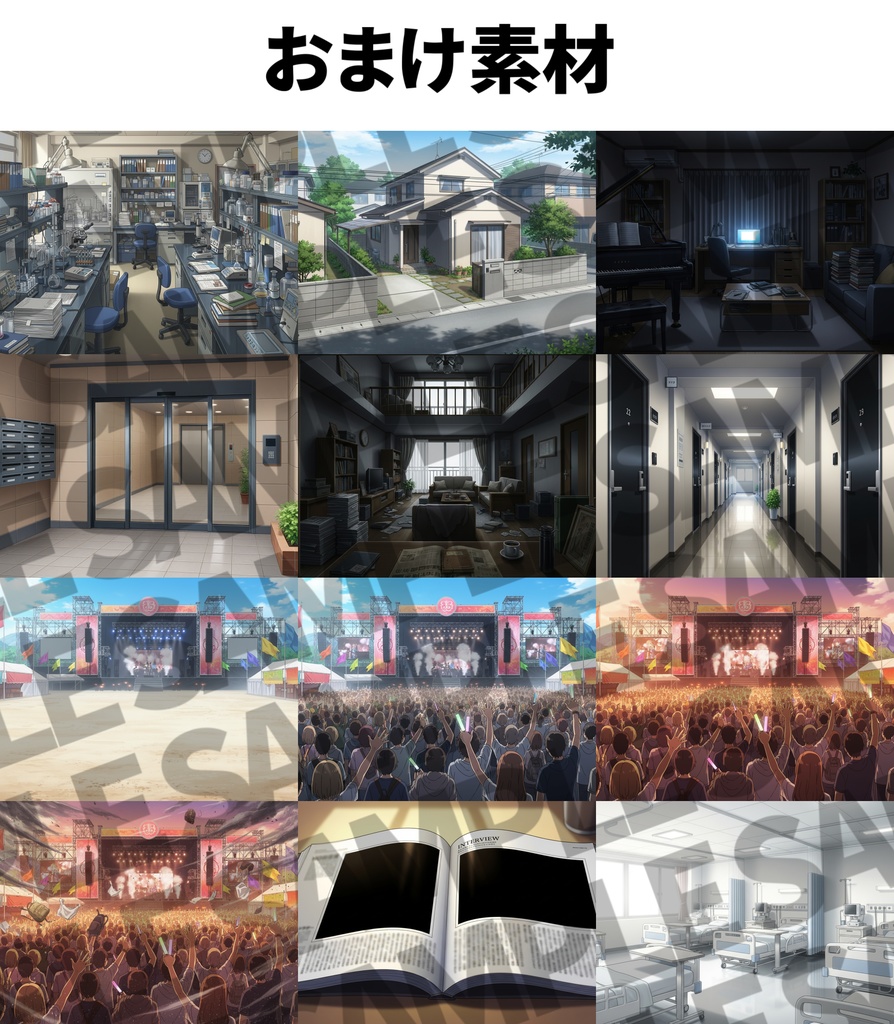 【12/7まで期間限定割引!】イベントホール・音楽施設26枚+おまけ素材【TRPG背景素材/CoC/ゲーム素材背景イラスト】【昼夜夕/人ごみ差分】