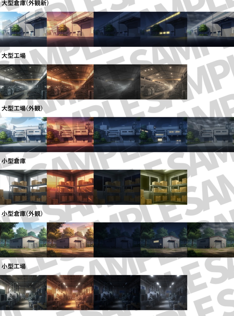 【プレミアム背景】倉庫・工場背景パック65/15枚【昼夕夜曇+雨差分】【TRPG背景素材/CoC/ゲーム素材/プレミアム背景イラスト】