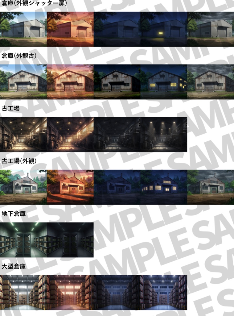【プレミアム背景】倉庫・工場背景パック65/15枚【昼夕夜曇+雨差分】【TRPG背景素材/CoC/ゲーム素材/プレミアム背景イラスト】