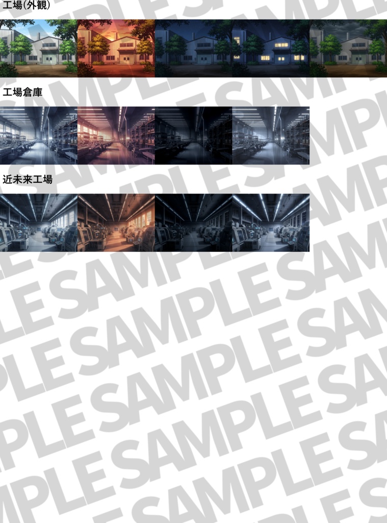 【プレミアム背景】倉庫・工場背景パック65/15枚【昼夕夜曇+雨差分】【TRPG背景素材/CoC/ゲーム素材/プレミアム背景イラスト】