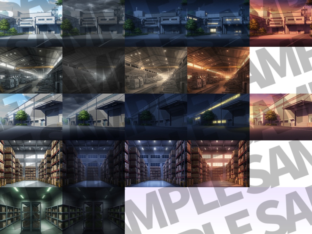 【12/1まで期間限定割引!】倉庫・工場背景パック65/15枚【TRPG背景素材/CoC/ゲーム素材/プレミアム背景イラスト】【昼夕夜曇+雨差分】