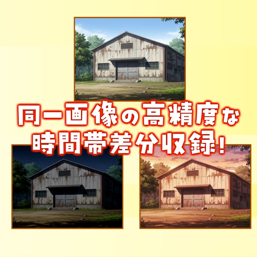 【1週間期間限定配布!】廃倉庫外観背景イラスト【TRPG背景素材/CoC/ゲーム素材背景イラスト/プレミアム背景】【昼夜夕差分】