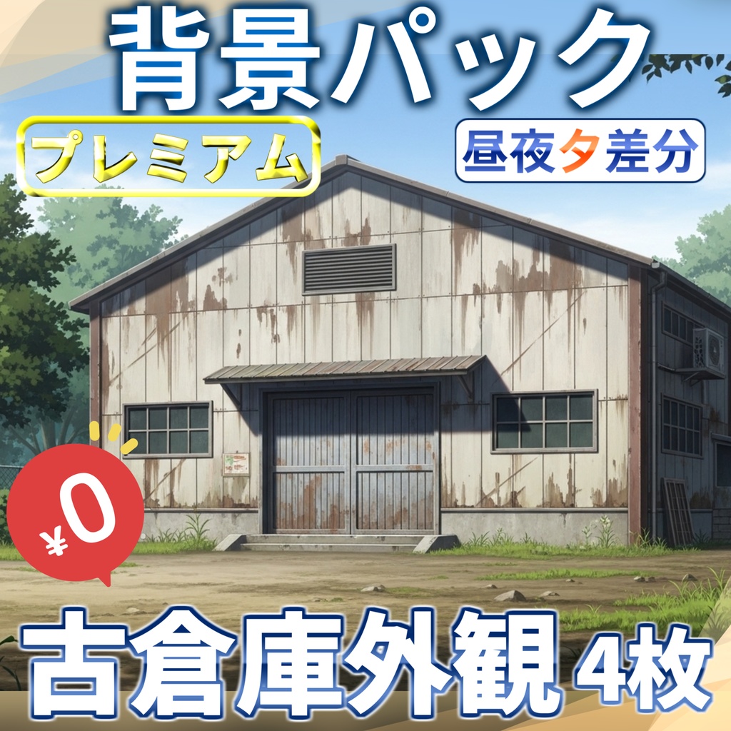 【1週間期間限定配布！】廃倉庫外観背景イラスト【TRPG背景素材/CoC/ゲーム素材背景イラスト/プレミアム背景】【昼夜夕差分】