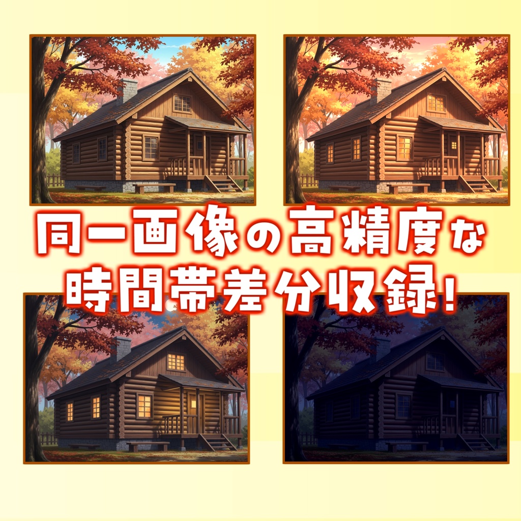 【1週間期間限定配布!】ログハウス背景イラスト【TRPG背景素材/CoC/ゲーム素材背景イラスト/プレミアム背景】【昼夜夕差分】