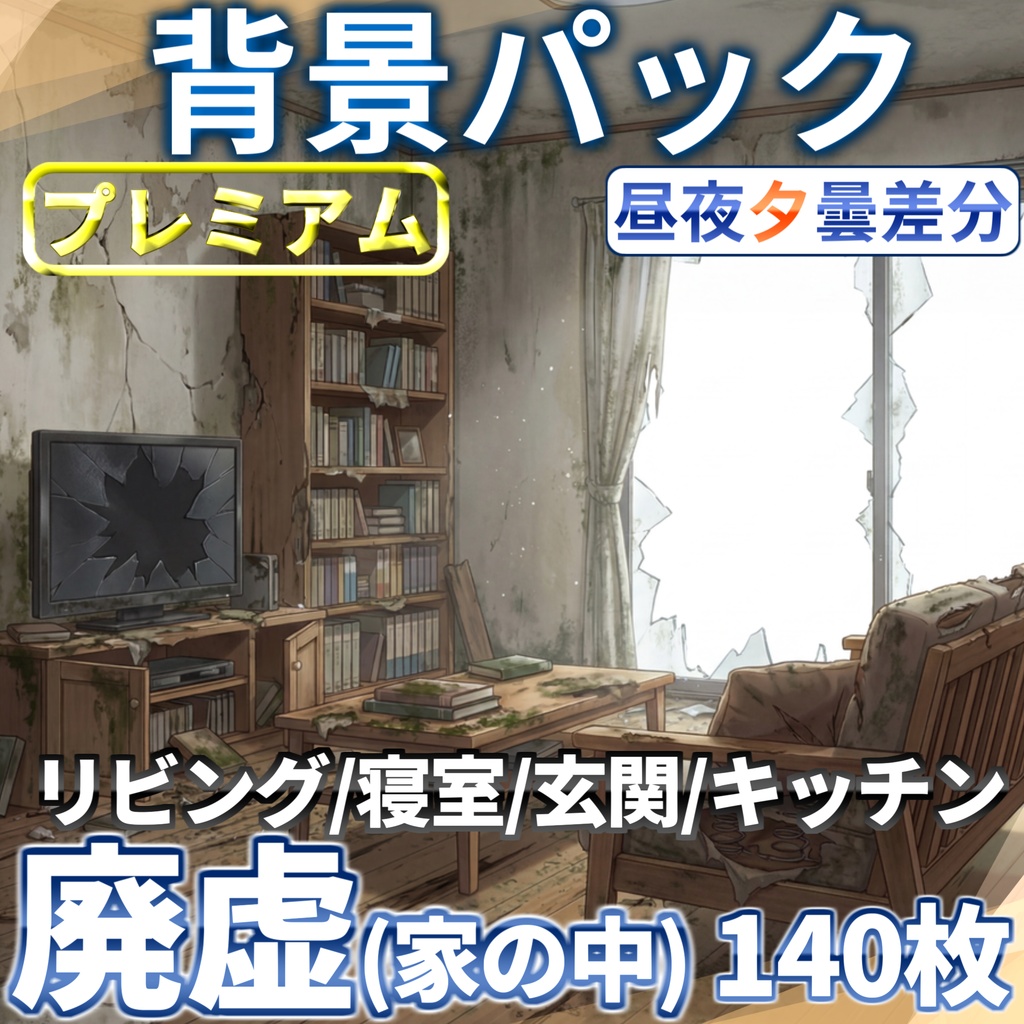 【プレミアム背景】廃虚(家の中[１戸建て])背景パック140/34枚【昼夕夜+曇差分】【TRPG背景素材/CoC/ゲーム素材背景イラスト】