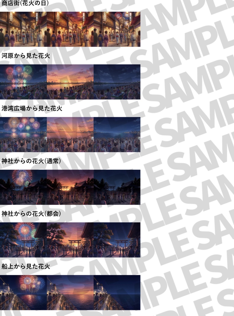 【ウィンターセール!】花火大会・お祭り背景パック45枚【夜夕+夜花火差分】【TRPG背景素材/CoC/ゲーム素材背景イラスト/プレミアム背景】