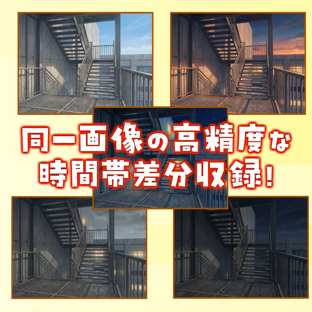 【1週間期間限定配布!】学校の非常階段背景イラスト【TRPG背景素材/CoC/ゲーム素材背景イラスト/プレミアム背景】【昼夜夕曇差分】
