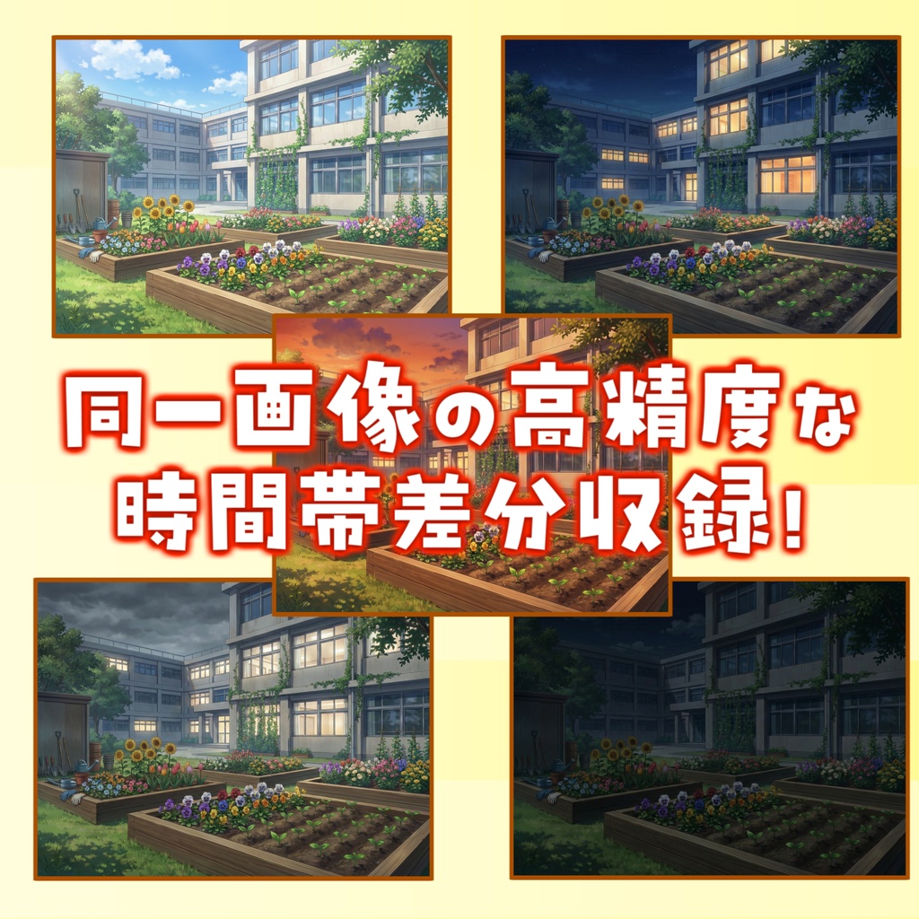 【1週間期間限定配布!】学校の園芸花壇背景イラスト【TRPG背景素材/CoC/ゲーム素材背景イラスト/プレミアム背景】【昼夜夕曇差分】