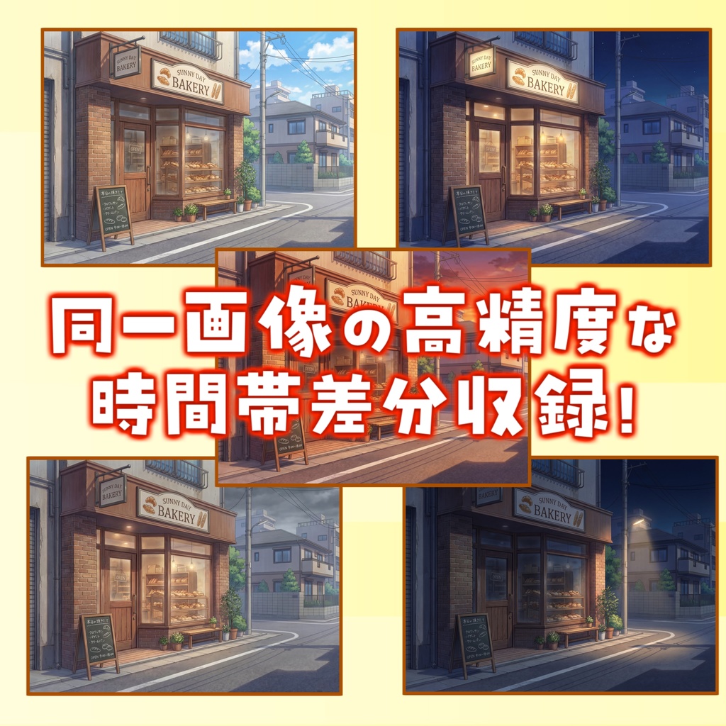 【1週間期間限定配布!】ベーカリー(パン屋)外観背景イラスト【TRPG背景素材/CoC/ゲーム素材背景イラスト/プレミアム背景】【昼夜夕曇差分】