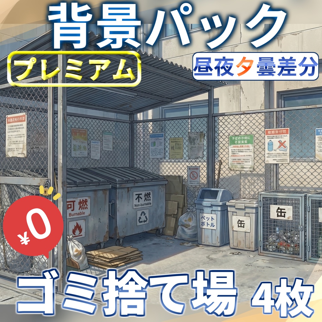 【スプリングセール無料!】ゴミ捨て場背景イラスト【TRPG背景素材/CoC/ゲーム素材背景イラスト/プレミアム背景】【昼夜夕曇差分】