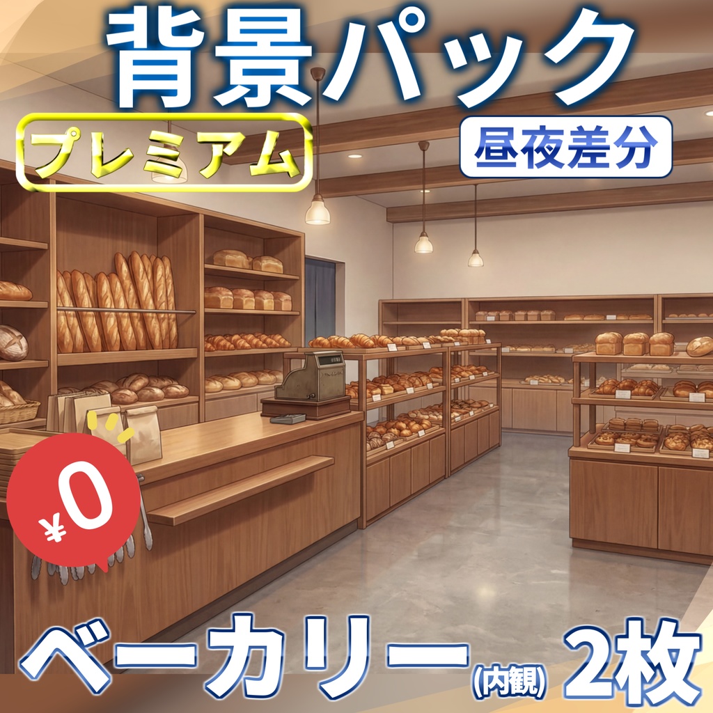 【スプリングセール無料!】ベーカリー店内背景イラスト【TRPG背景素材/CoC/ゲーム素材背景イラスト/プレミアム背景】【昼夜差分】