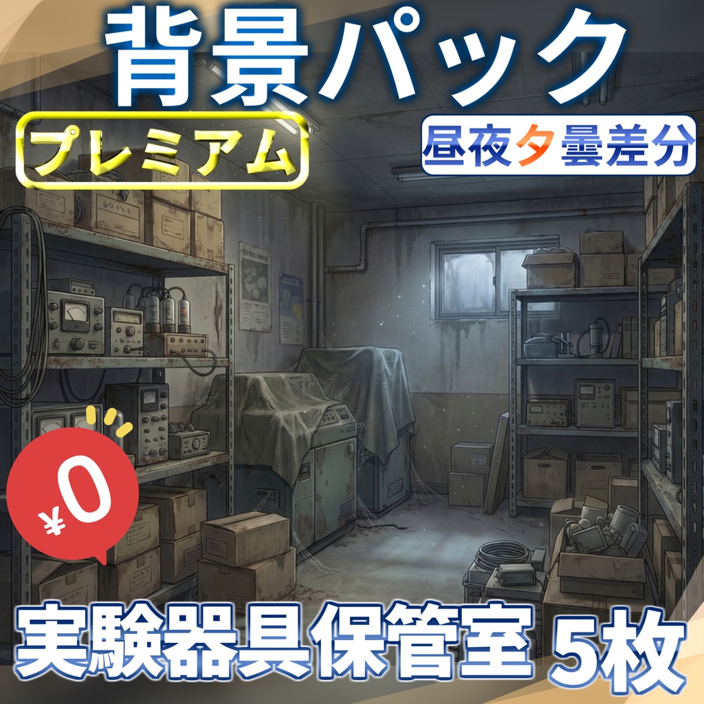 【スプリングセール無料!】古い実験器具保管室背景イラスト【TRPG背景素材/CoC/ゲーム素材背景イラスト/プレミアム背景】【昼夜夕曇差分】
