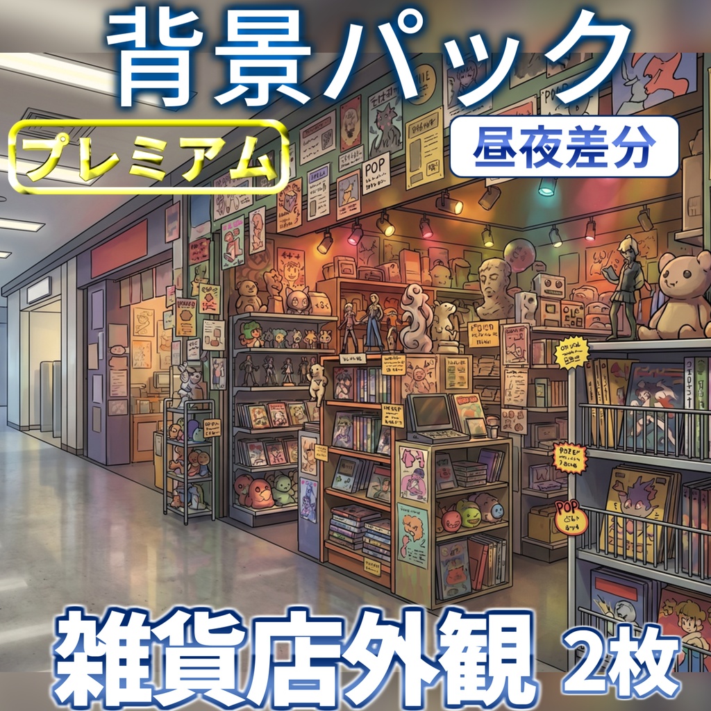 【スプリングセール記念配布！】ヴィレヴァン風雑貨店背景イラスト【TRPG背景素材/CoC/ゲーム素材背景イラスト/プレミアム背景】【昼夜差分】