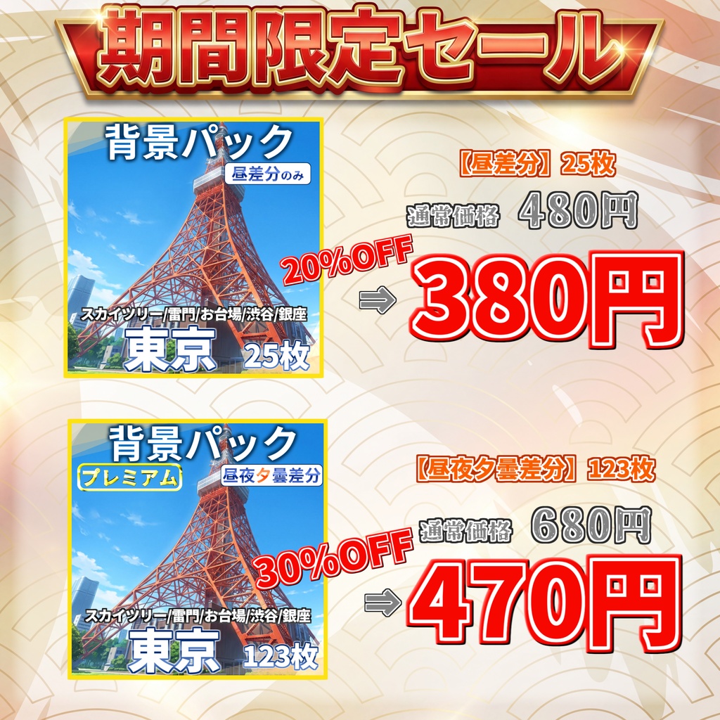 【7/15まで期間限定割引!】東京の街背景パック123/25枚【昼夜夕曇差分】【TRPG背景素材/CoC/ゲーム素材背景イラスト/プレミアム素材】
