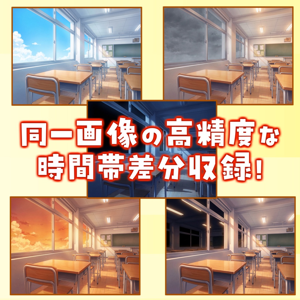 【7/15まで期間限定割引!】教室の主人公席イラスト18枚【昼夜夕曇差分】【TRPG背景素材/CoC/ゲーム素材背景イラスト/プレミアム背景】