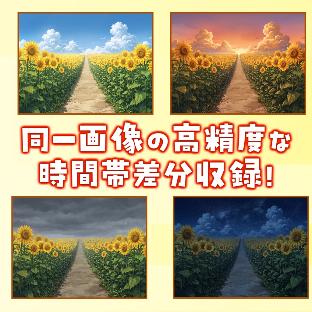 【サマーセール無料!】ひまわり畑背景イラスト【TRPG背景素材/CoC/ゲーム素材背景イラスト/プレミアム背景】【昼夜夕曇差分】