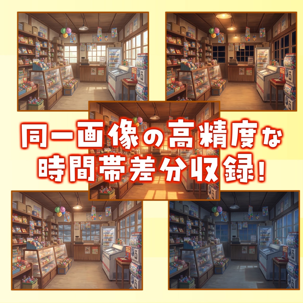 【1週間期間限定配布!】駄菓子屋店内背景イラスト【TRPG背景素材/CoC/ゲーム素材背景イラスト/プレミアム背景】【昼夜夕曇差分】